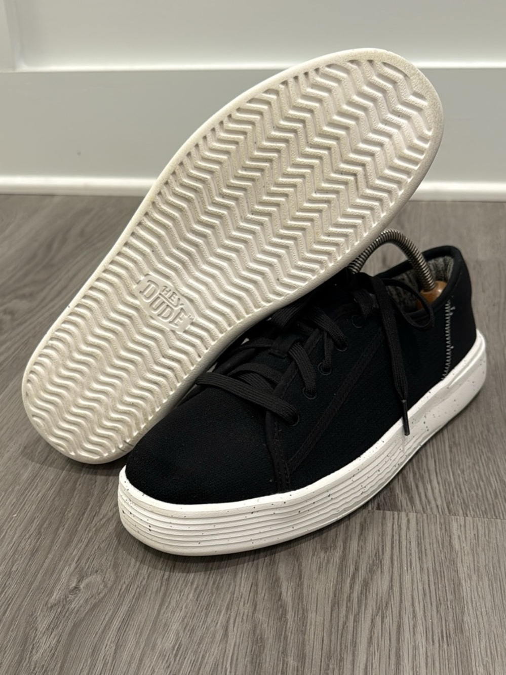 Hey Dude Black Canvas Men's Sneakers with White Speckled Platform Sole